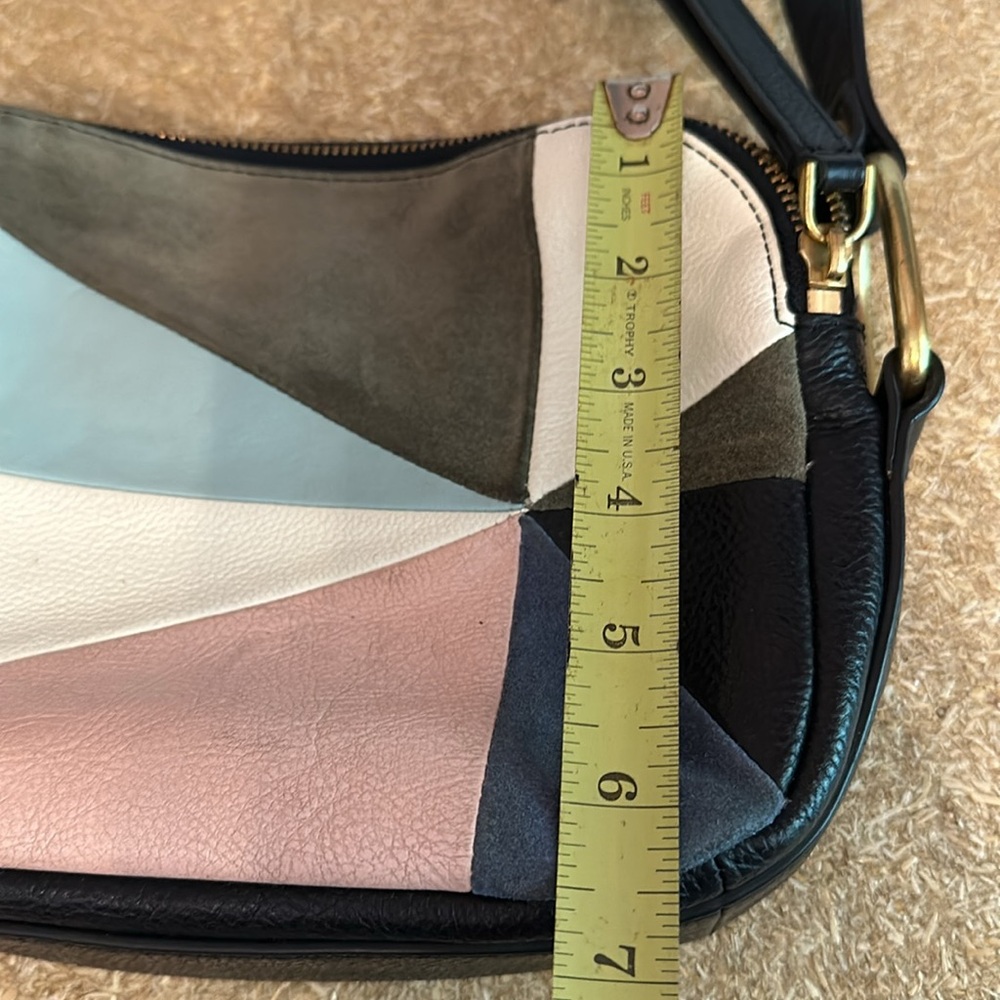 Fossil Elle light patchwork navy blue multicolored zipper crossbody purse - Picture 13 of 15